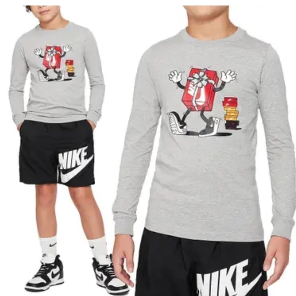 NIKE ❤️🔥NIKE SPORTSWEAR BIG KIDS' LONG-SLEEVE T-SHIRT GREY boys girls shirt XL